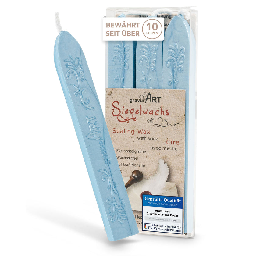 Premium Siegelwachs mit Docht, 3er Pack in Aqua-perl. - Siegelstempel personalisiert