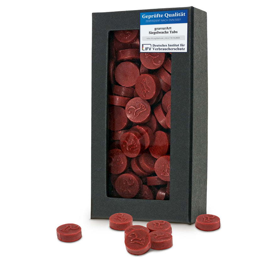 gravurART Siegelwachs Tabs - flexibel - zum Schmelzen im Schmelzlöffel - Farbe Bordeaux - Siegelstempel personalisiert