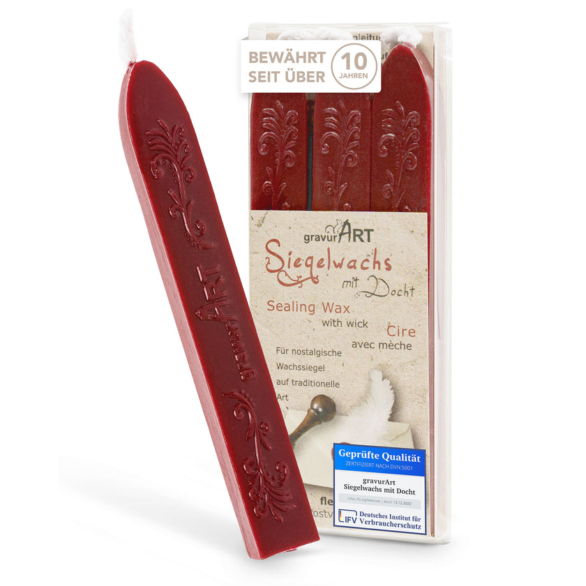 Premium Siegelwachs mit Docht, 3er Pack in Bordeaux-Rot - Siegelstempel personalisiert