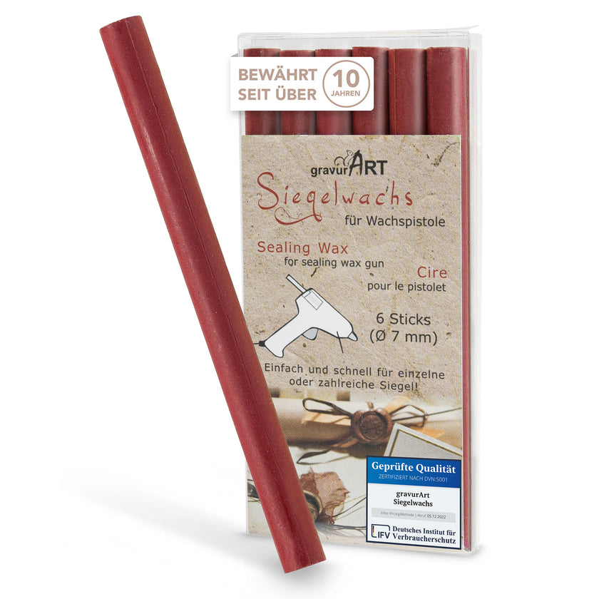 Siegelwachs für Wachspistole in Bordeaux, 7mm Durchmesser, 6er Pack - Siegelstempel personalisiert