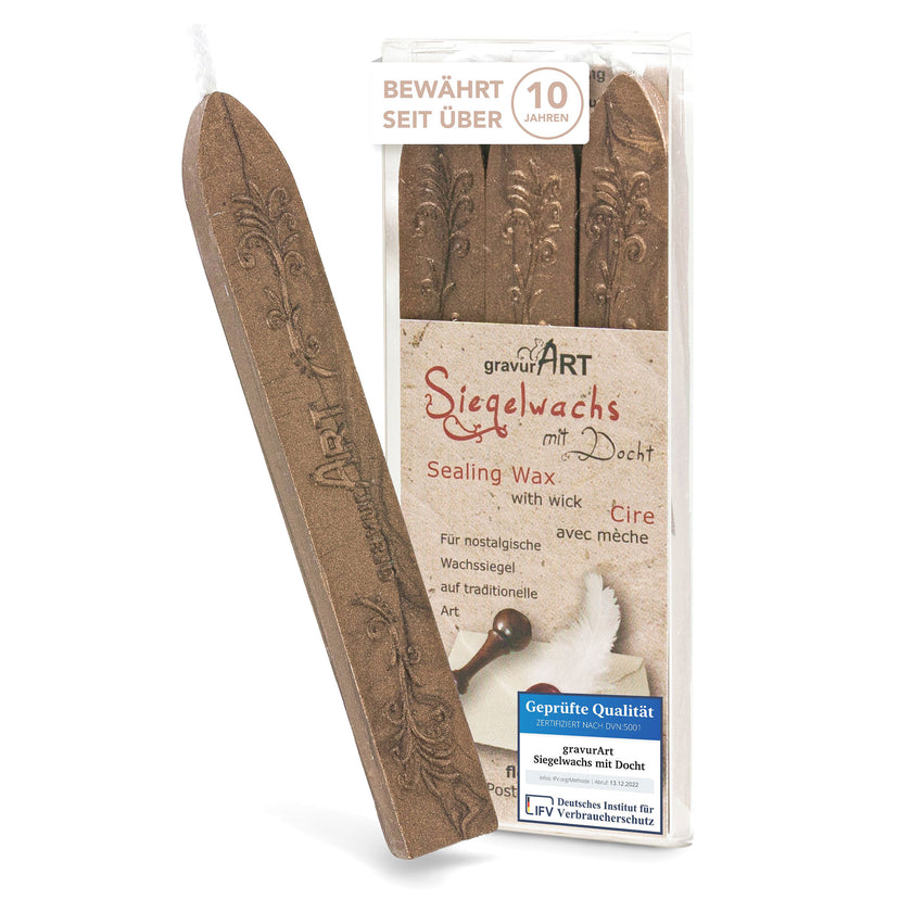 Premium Siegelwachs mit Docht, 3er Pack in Bronze - Siegelstempel personalisiert