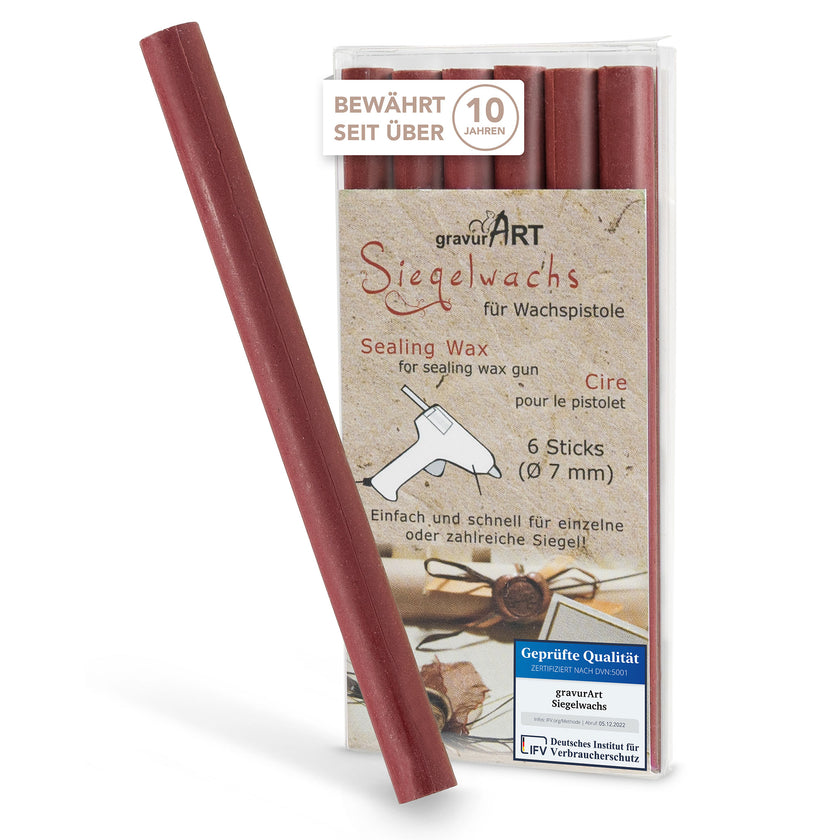 Siegelwachs für Wachspistole in Burgunder, 7mm Durchmesser, 6er Pack - Siegelstempel personalisiert