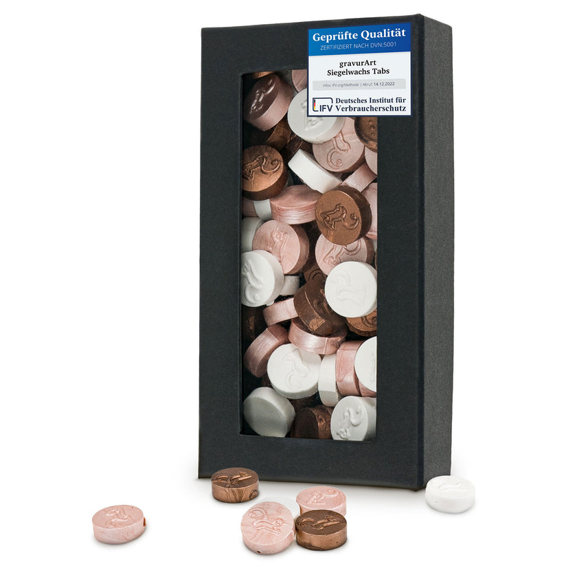 gravurART Siegelwachs Tabs - flexibel - zum Schmelzen im Schmelzlöffel - Mix 2  Farbmix aus Champagner, Kupfer und Weiß - Siegelstempel personalisiert