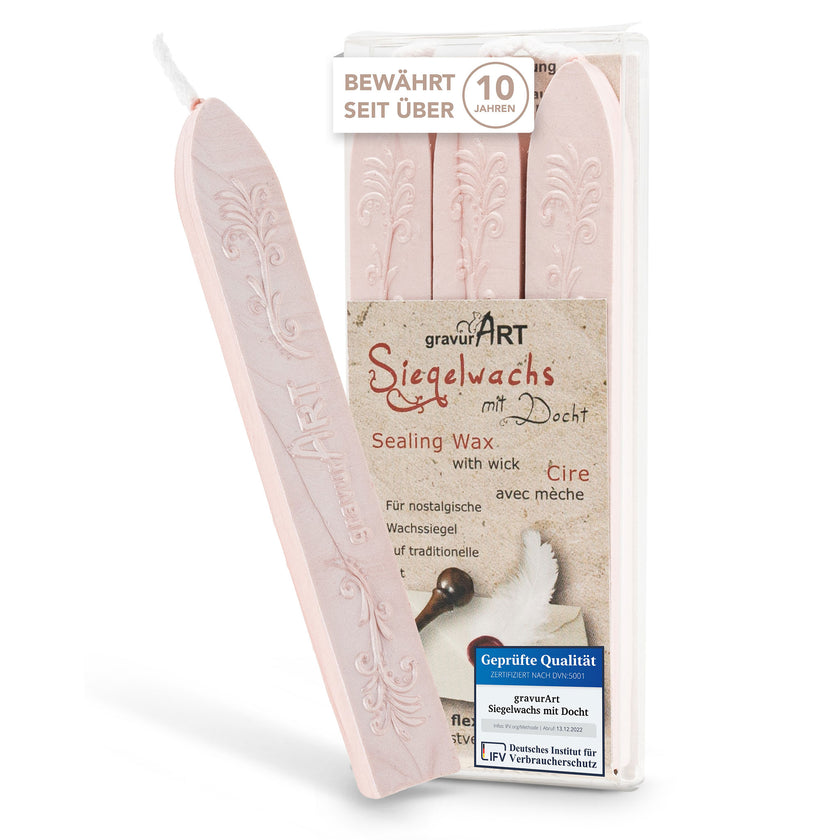 Premium Siegelwachs mit Docht, 3er Pack in Champagner - Siegelstempel personalisiert