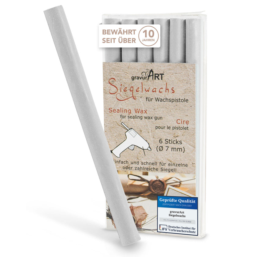 Siegelwachs für Wachspistole in Chinchilla, 7mm Durchmesser, 6er Pack - Siegelstempel personalisiert
