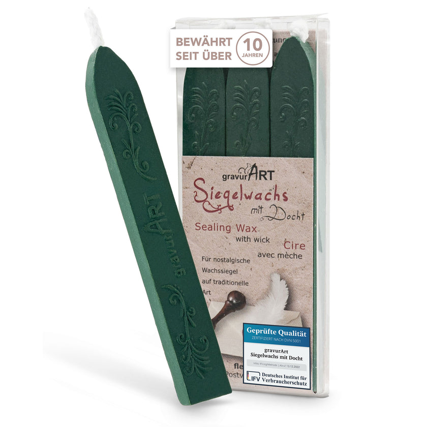 Premium Siegelwachs mit Docht, 3er Pack in Forest - Siegelstempel personalisiert