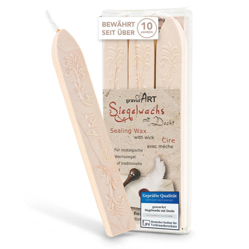 Premium Siegelwachs mit Docht, 3er Pack in Elfenbein-Perl. - Siegelstempel personalisiert