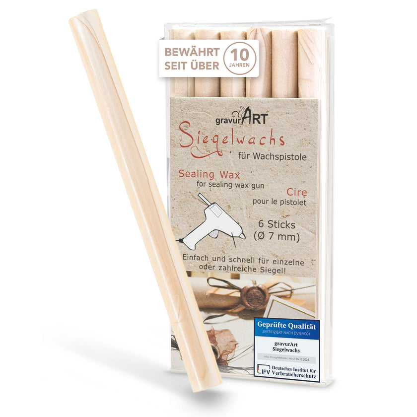 Siegelwachs für Wachspistole in Elfenbein, 7mm Durchmesser, 6er Pack - Siegelstempel personalisiert