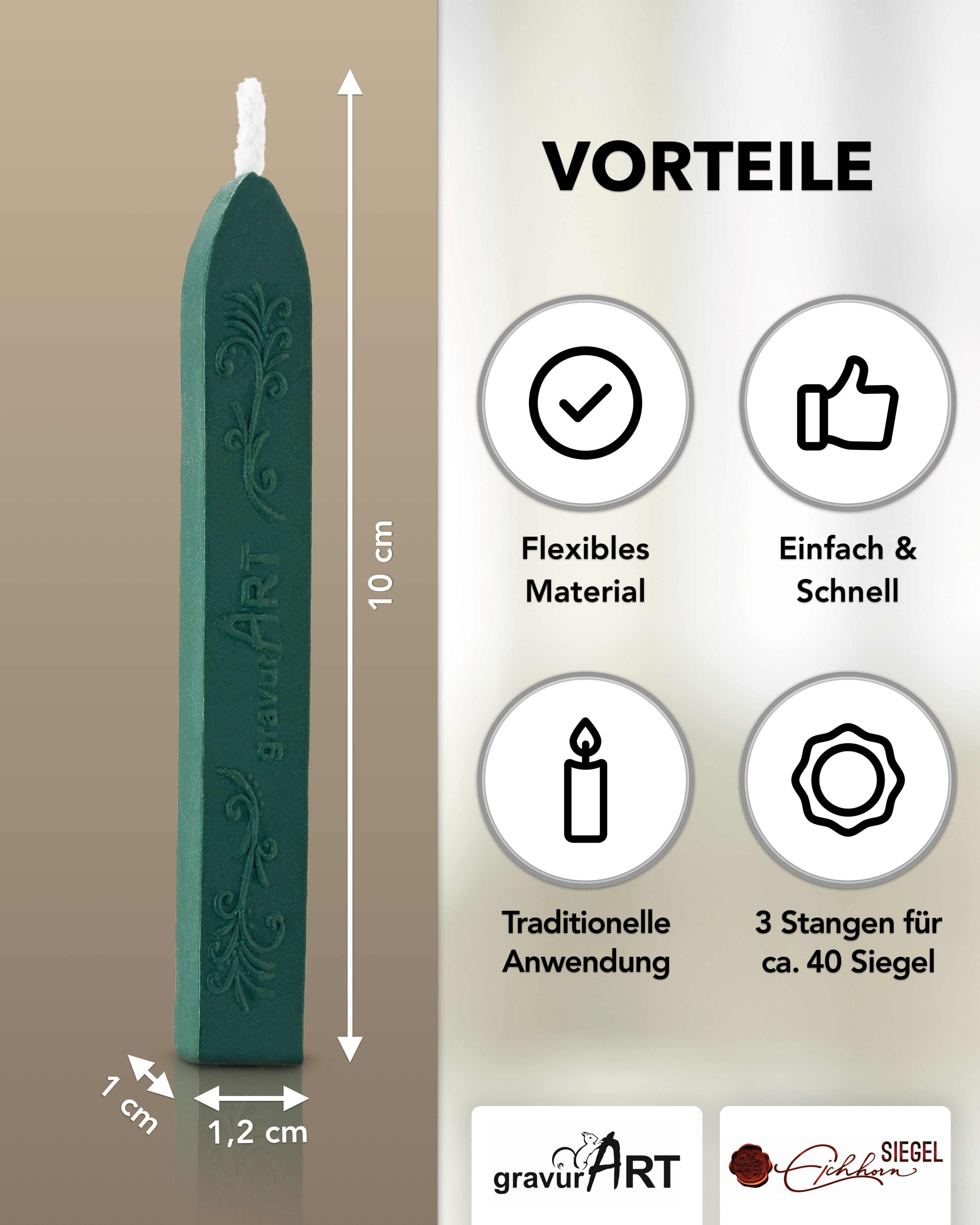 Premium Siegelwachs mit Docht, 3er Pack in Forest - Siegelstempel personalisiert