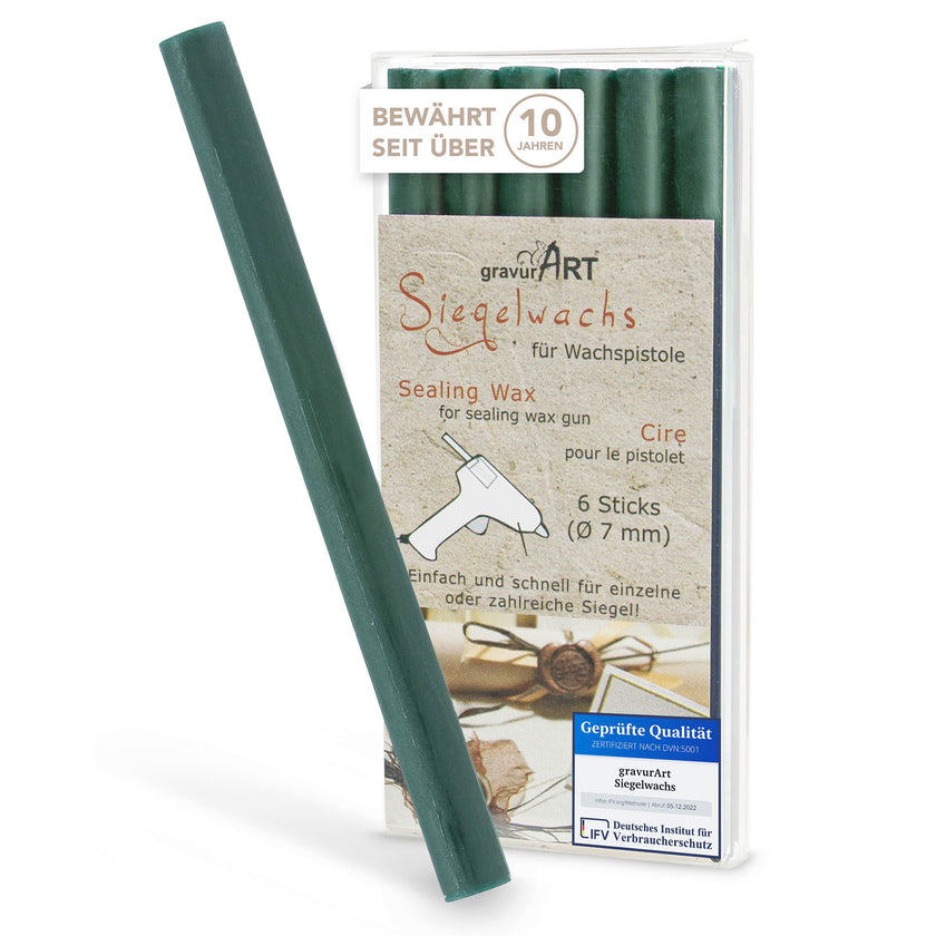 Siegelwachs für Wachspistole in Forrest, 7mm Durchmesser, 6er Pack - Siegelstempel personalisiert