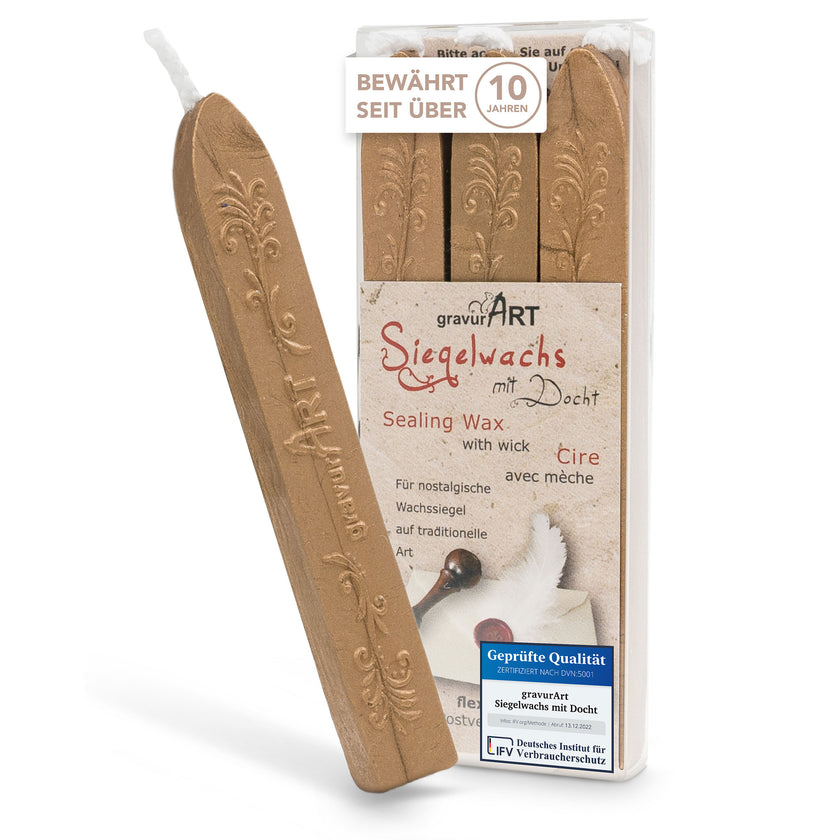 Premium Siegelwachs mit Docht, 3er Pack in Gold - Siegelstempel personalisiert