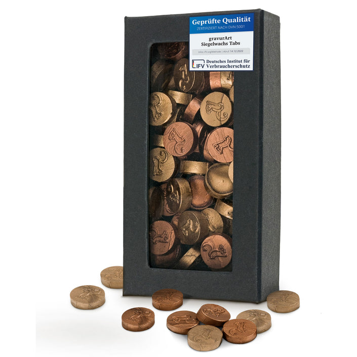 gravurART Siegelwachs Tabs - flexibel - zum Schmelzen im Schmelzlöffel - Mix Gold & Kupfer - Siegelstempel personalisiert