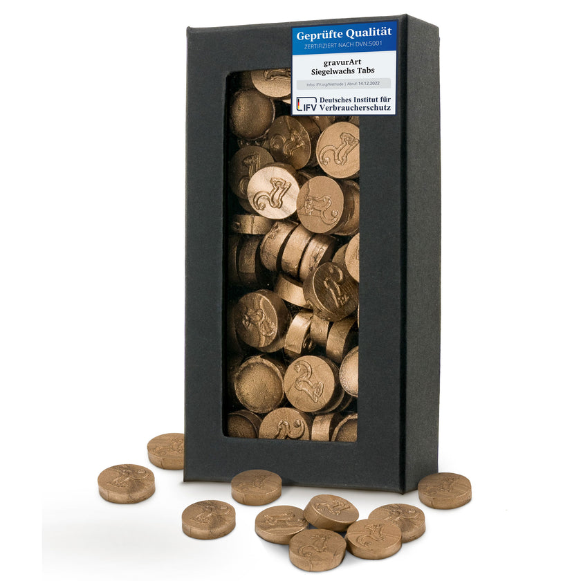 gravurART Siegelwachs Tabs - flexibel - zum Schmelzen im Schmelzlöffel - Farbe Gold - Siegelstempel personalisiert