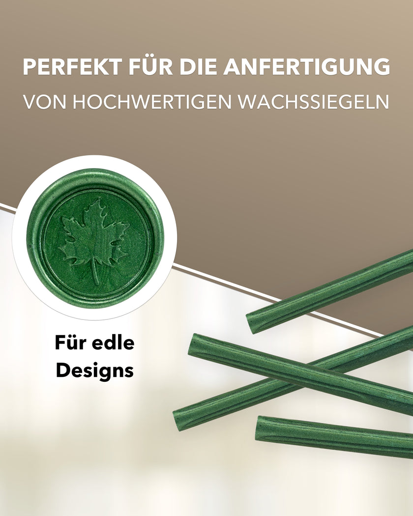 Siegelwachs für Wachspistole in Grün-Perl., 7mm Durchmesser, 6er Pack - Siegelstempel personalisiert
