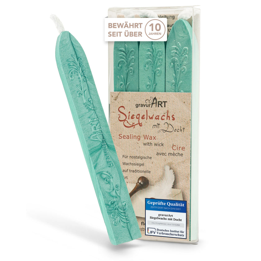 Premium Siegelwachs mit Docht, 3er Pack in Jade-perl. - Siegelstempel personalisiert