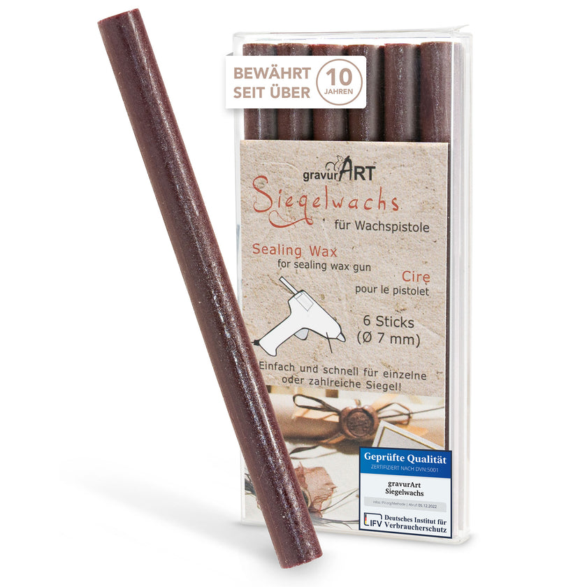 Siegelwachs für Wachspistole in Kastanie, 7mm Durchmesser, 6er Pack - Siegelstempel personalisiert