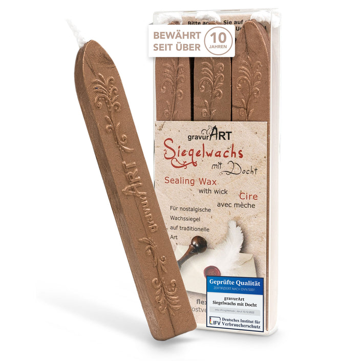 Premium Siegelwachs mit Docht, 3er Pack in Kupfer - Siegelstempel personalisiert