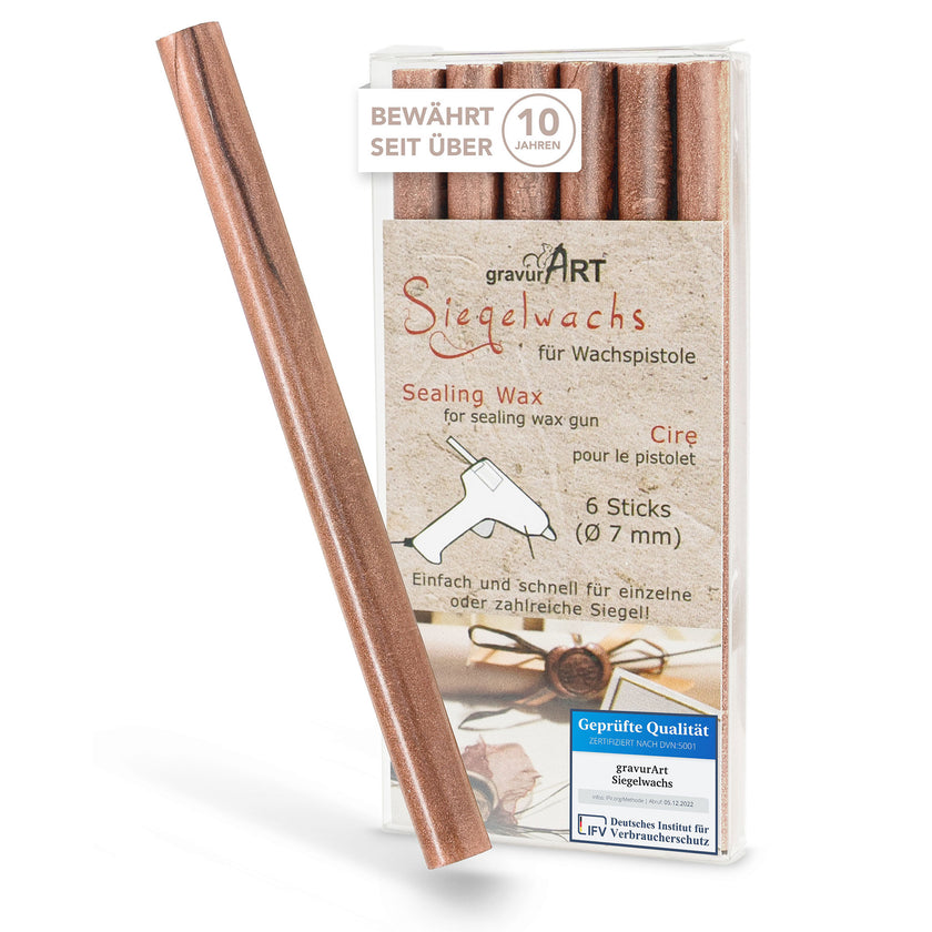 Siegelwachs für Wachspistole in Kupfer, 7mm Durchmesser, 6er Pack - Siegelstempel personalisiert