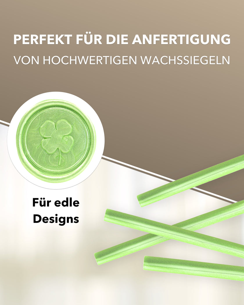 Siegelwachs für Wachspistole in Lindgrün., 7mm Durchmesser, 6er Pack - Siegelstempel personalisiert