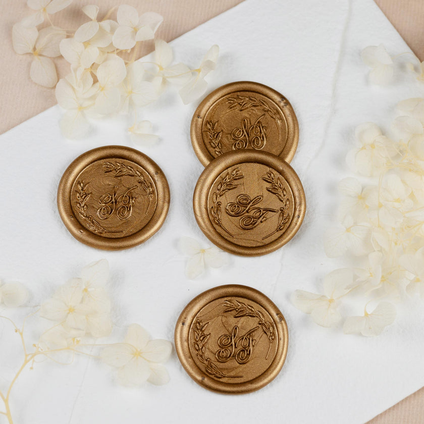 Wachssiegel Design Lorbeer mit Initialen - Siegelstempel personalisiert