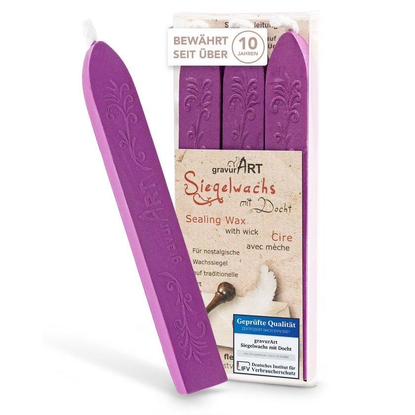 Premium Siegelwachs mit Docht, 3er Pack in Magenta - Siegelstempel personalisiert