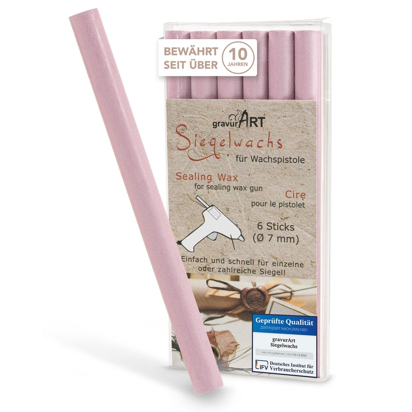 Siegelwachs für Wachspistole in Mauve, 7mm Durchmesser, 6er Pack - Siegelstempel personalisiert