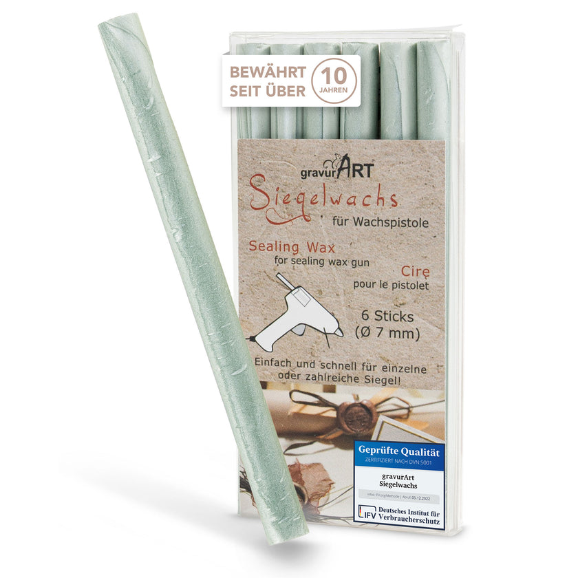 Siegelwachs für Wachspistole in Mint-Perl., 7mm Durchmesser, 6er Pack - Siegelstempel personalisiert