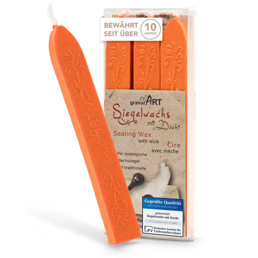 Premium Siegelwachs mit Docht, 3er Pack in Orange - Siegelstempel personalisiert
