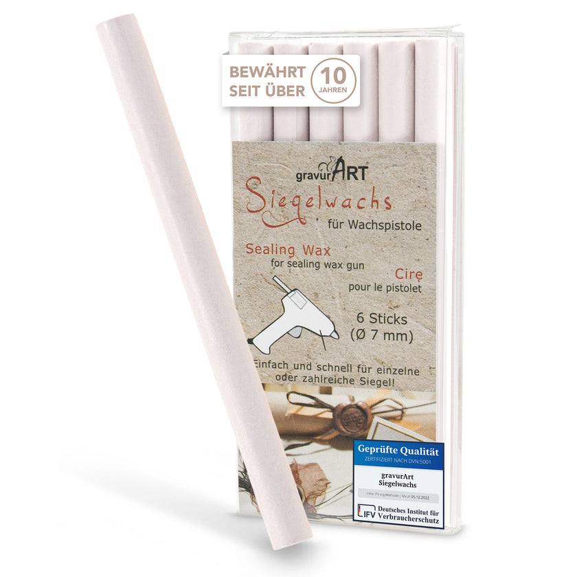 Siegelwachs für Wachspistole in Powder, 7mm Durchmesser, 6er Pack - Siegelstempel personalisiert