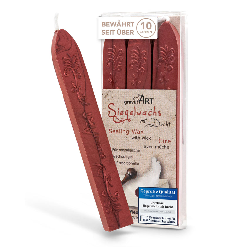 Premium Siegelwachs mit Docht, 3er Pack in Rot-Metallic - Siegelstempel personalisiert