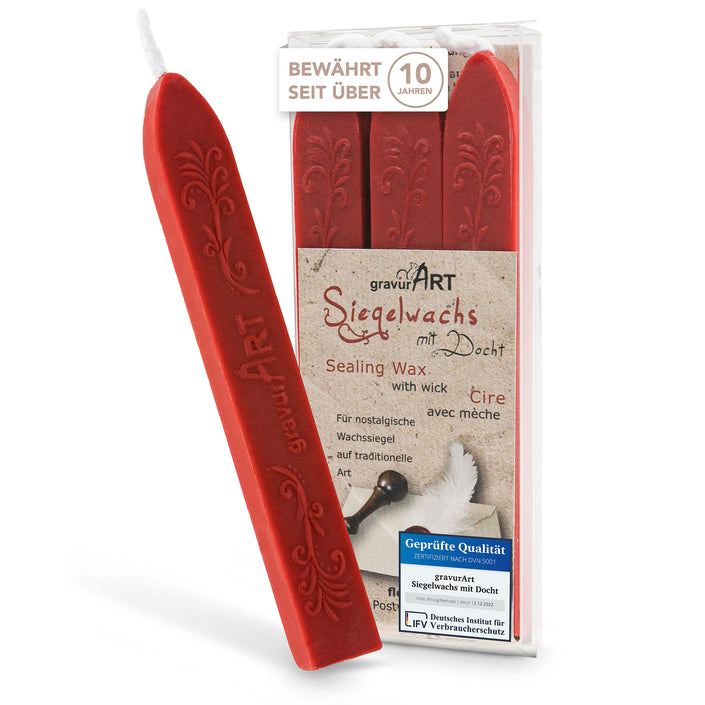 Premium Siegelwachs mit Docht, 3er Pack in Rot - Siegelstempel personalisiert