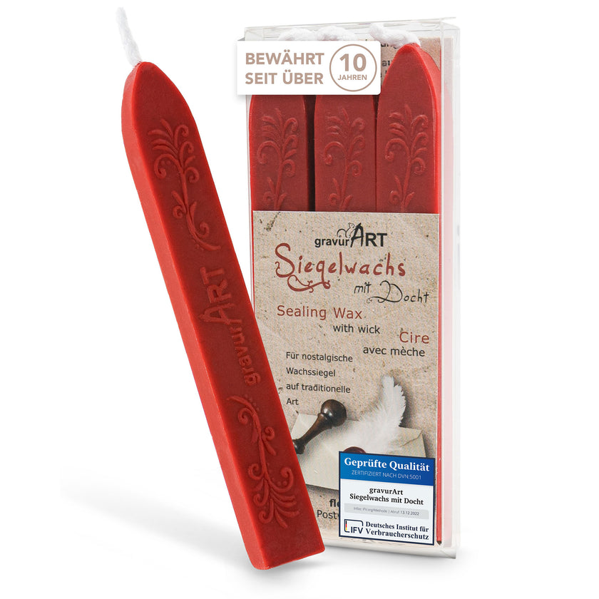 Premium Siegelwachs mit Docht, 3er Pack in Rot - Siegelstempel personalisiert