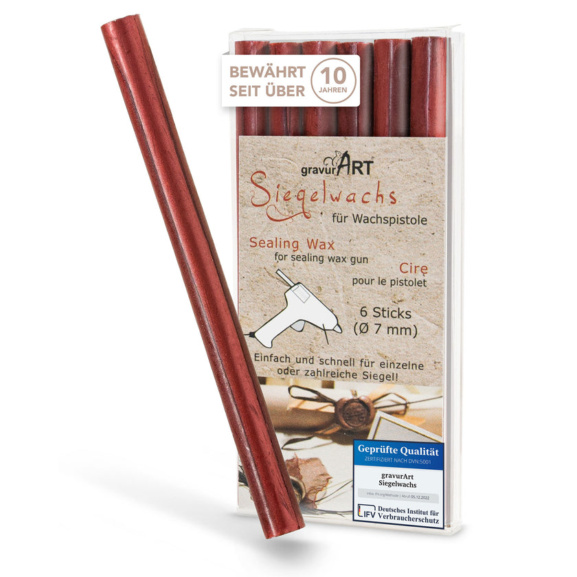 Siegelwachs für Wachspistole in Rot-Metallic, 7mm Durchmesser, 6er Pack - Siegelstempel personalisiert