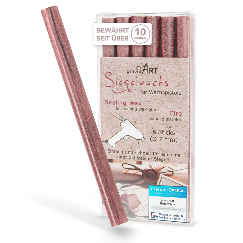 Siegelwachs für Wachspistole in Rubingold, 7mm Durchmesser, 6er Pack - Siegelstempel personalisiert