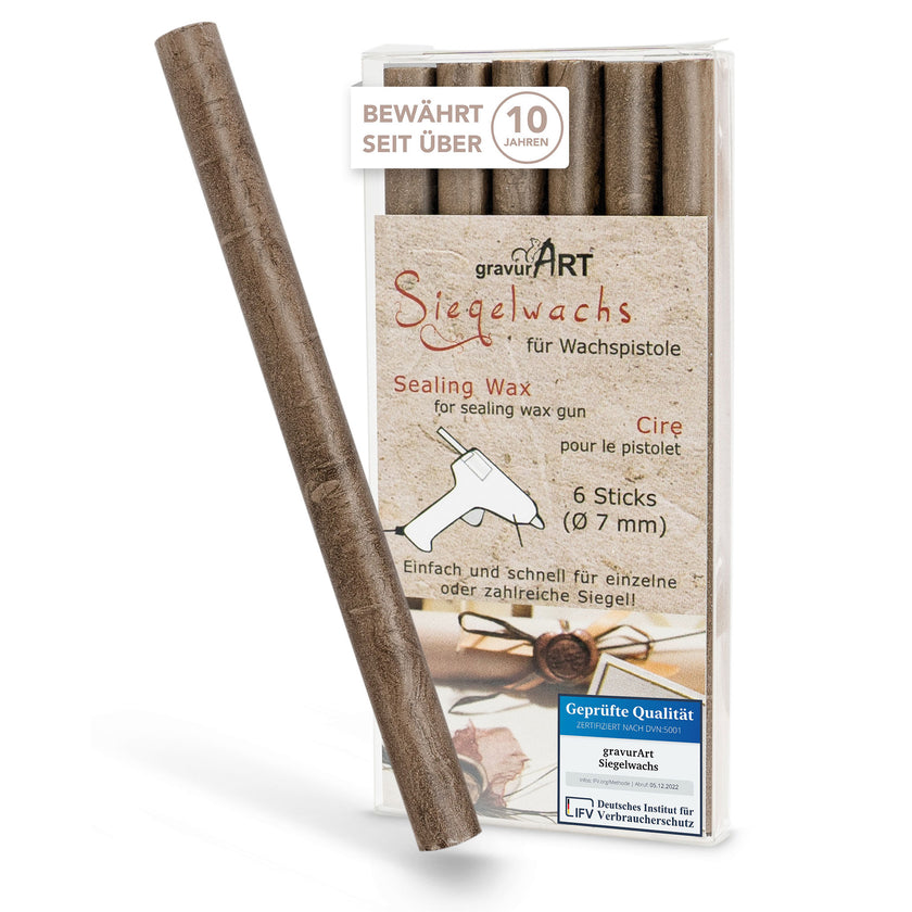 Siegelwachs für Wachspistole in Schoko-Perl., 7mm Durchmesser, 6er Pack - Siegelstempel personalisiert