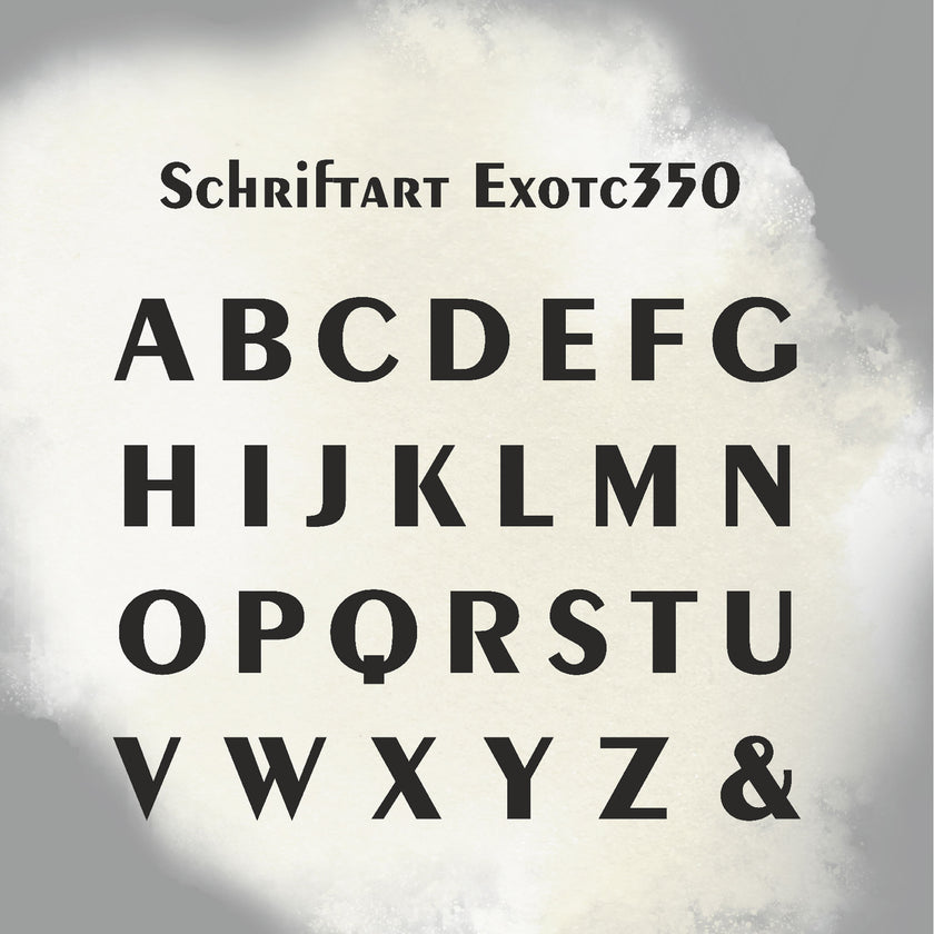 Die Tafel zeigt die Schriftart Exotc350 für dieses Siegeldesign