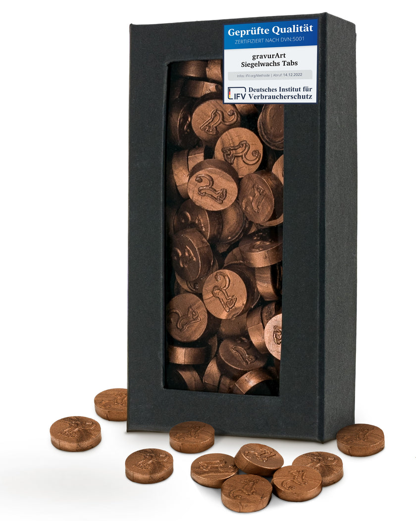 gravurART Siegelwachs Tabs - flexibel - zum Schmelzen im Schmelzlöffel - Farbe Kupfer - Siegelstempel personalisiert