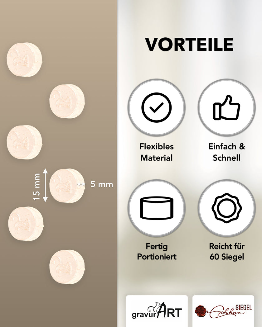 gravurART Siegelwachs Tabs - flexibel - zum Schmelzen im Schmelzlöffel - Farbe Elfenbein-Perl - Siegelstempel personalisiert