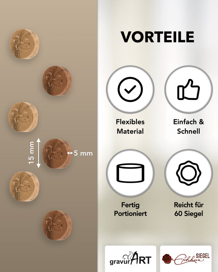 gravurART Siegelwachs Tabs - flexibel - zum Schmelzen im Schmelzlöffel - Mix Gold & Kupfer - Siegelstempel personalisiert