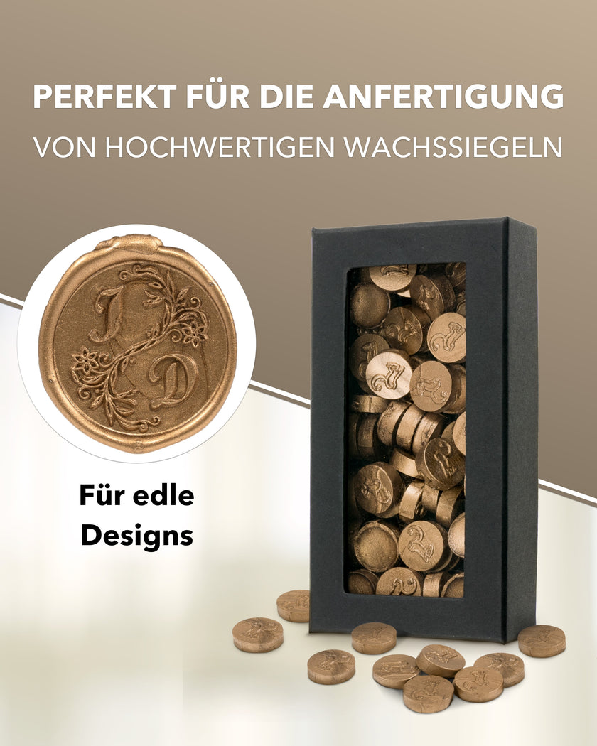 gravurART Siegelwachs Tabs - flexibel - zum Schmelzen im Schmelzlöffel - Farbe Gold - Siegelstempel personalisiert