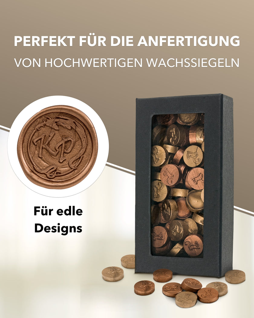 gravurART Siegelwachs Tabs - flexibel - zum Schmelzen im Schmelzlöffel - Mix Gold & Kupfer - Siegelstempel personalisiert