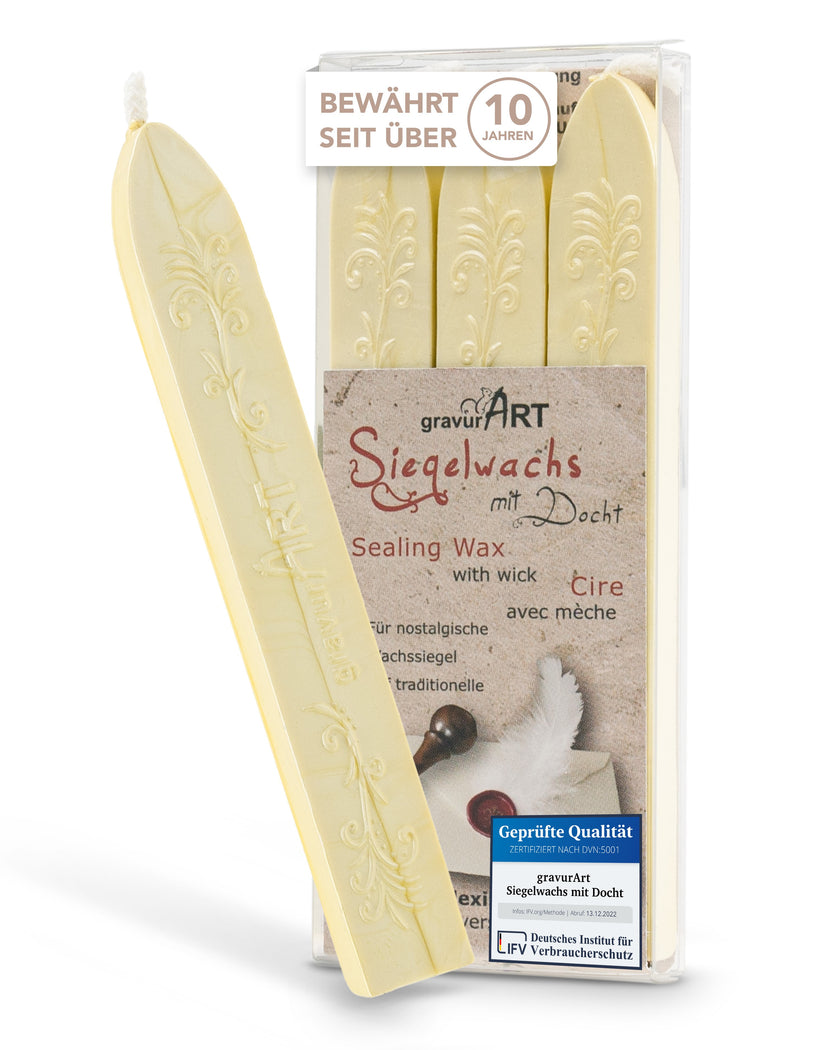 Premium Siegelwachs mit Docht, 3er Pack in Pastell-Gelb - Siegelstempel personalisiert
