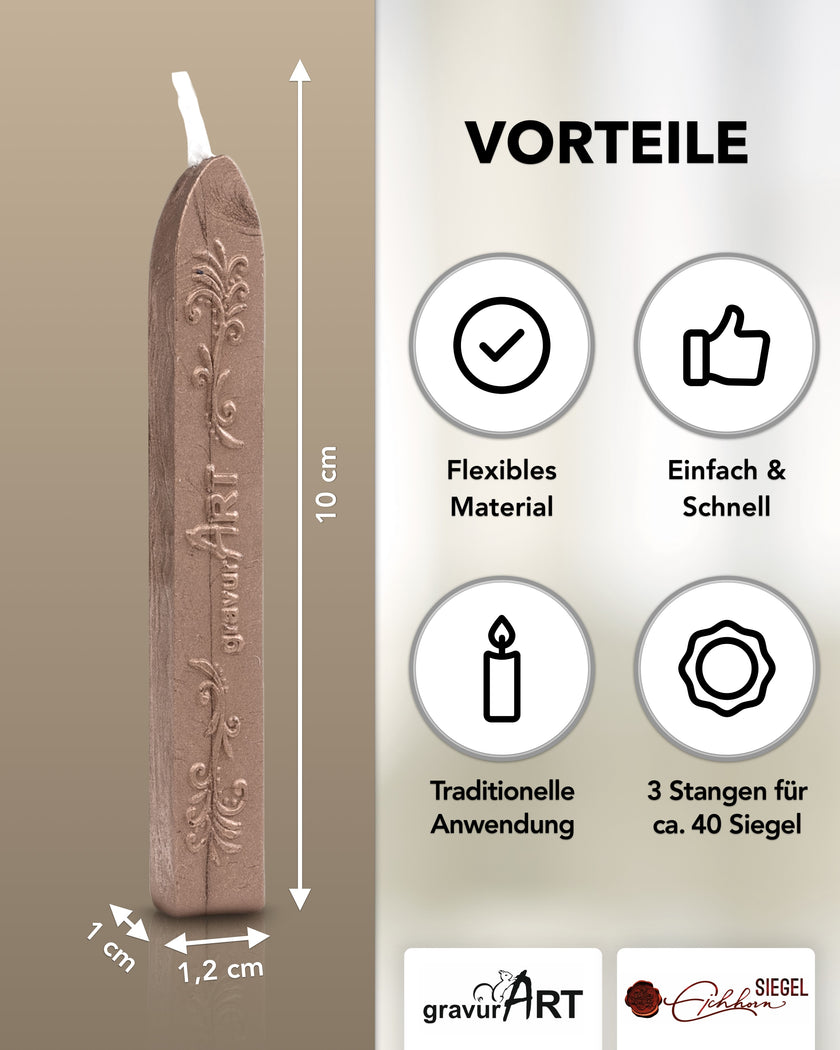 Premium Siegelwachs mit Docht, 3er Pack in Savanne-Roségold - Siegelstempel personalisiert