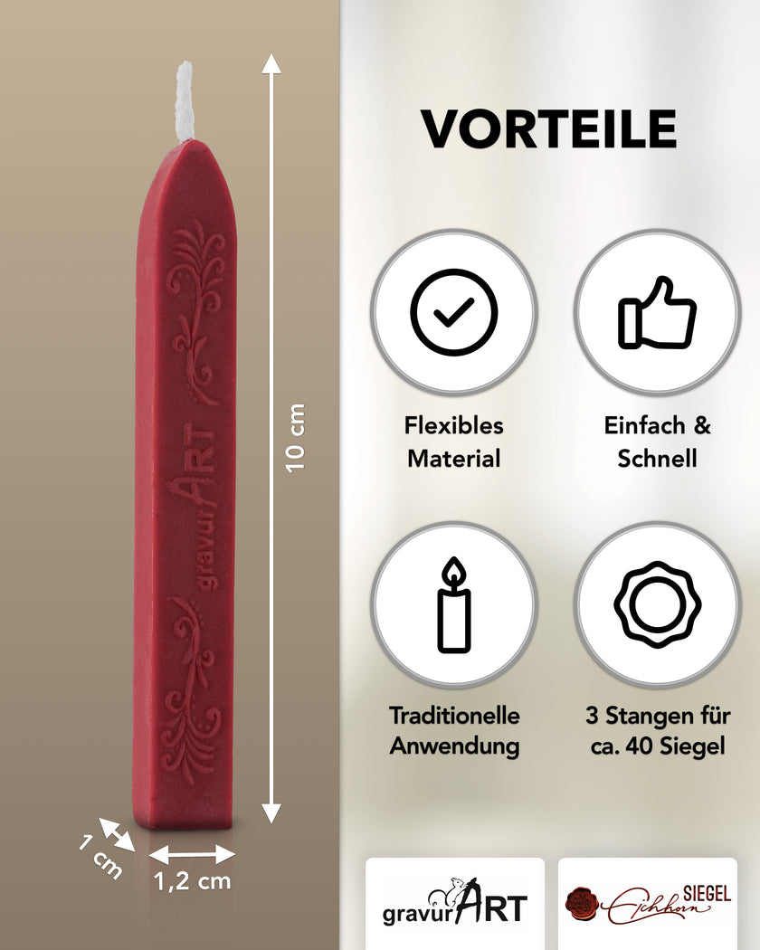 Premium Siegelwachs mit Docht, 3er Pack in Vintage Rosé - Siegelstempel personalisiert