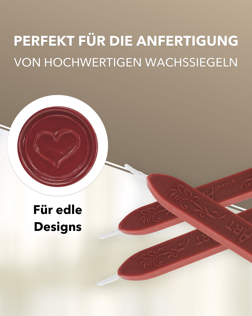 Premium Siegelwachs mit Docht, 3er Pack in Bordeaux-Rot - Siegelstempel personalisiert