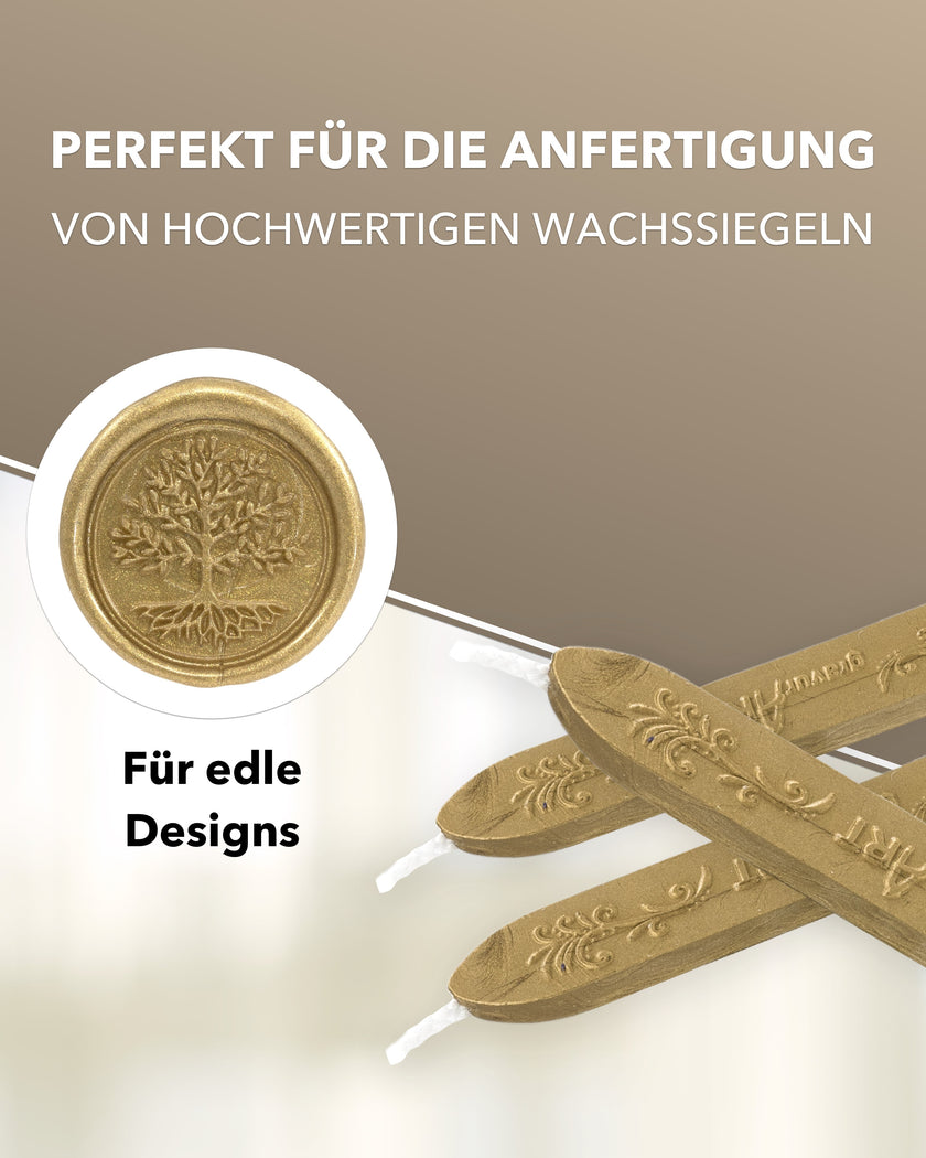 Premium Siegelwachs mit Docht, 3er Pack in Brass - Siegelstempel personalisiert