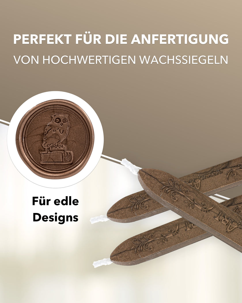 Premium Siegelwachs mit Docht, 3er Pack in Bronze - Siegelstempel personalisiert
