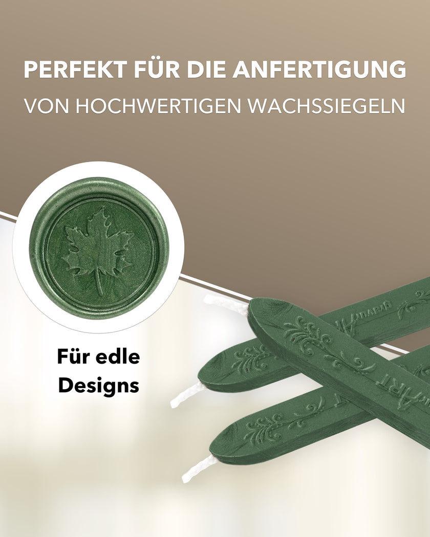 Premium Siegelwachs mit Docht, 3er Pack in Grün-perl. - Siegelstempel personalisiert