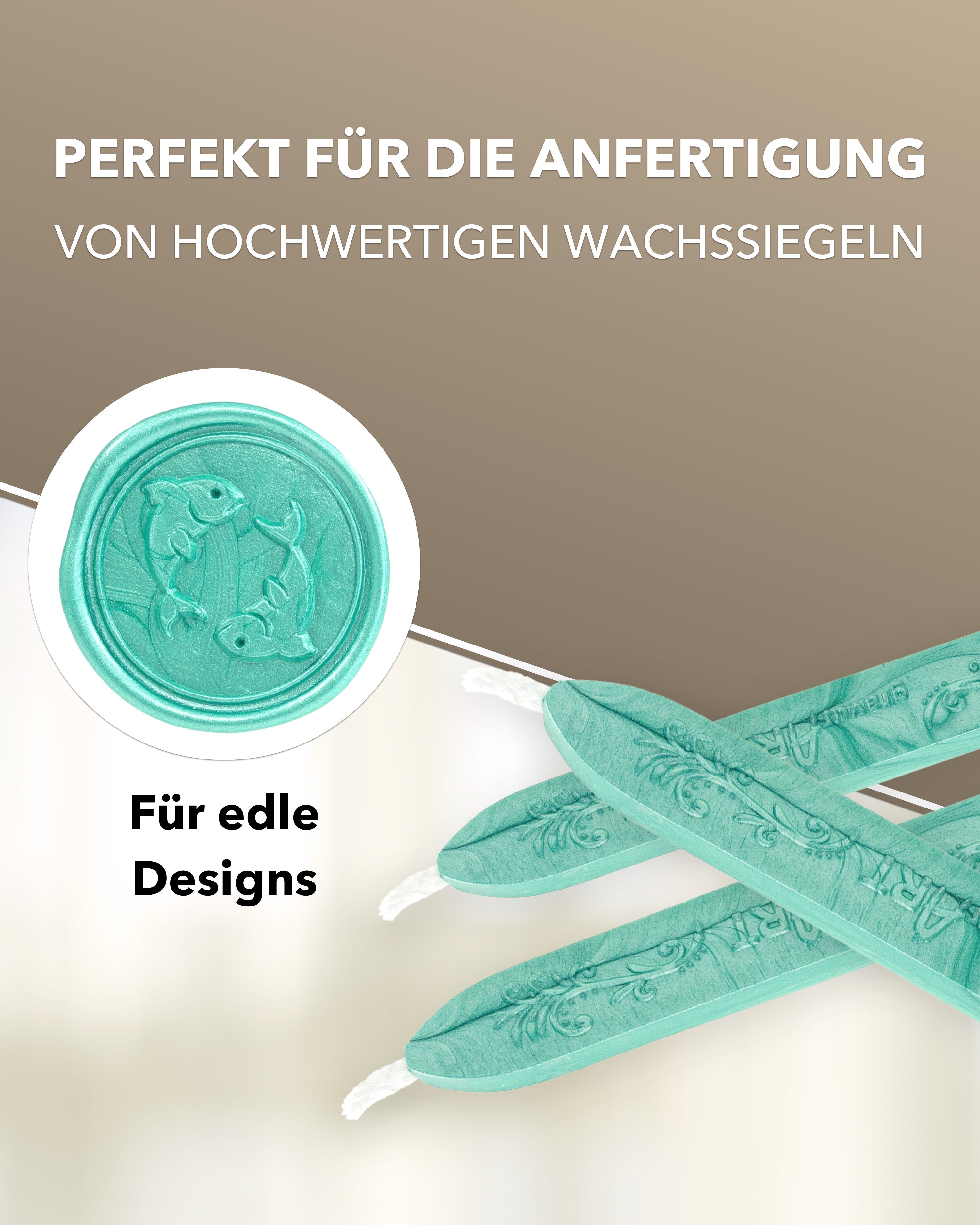 Premium Siegelwachs mit Docht, 3er Pack in Jade-perl. - Siegelstempel personalisiert