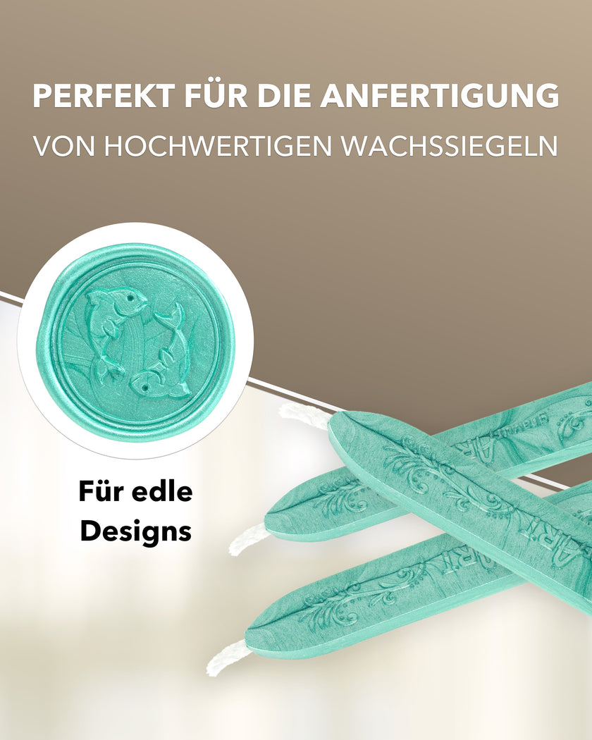 Premium Siegelwachs mit Docht, 3er Pack in Jade-perl. - Siegelstempel personalisiert